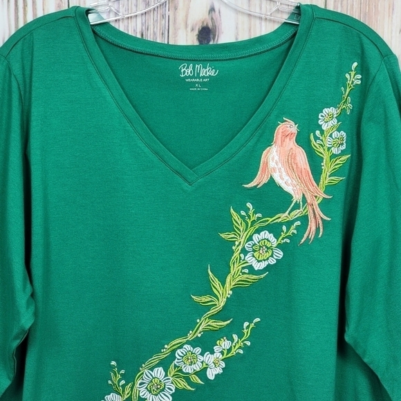Bob Mackie Embroidered Song Bird V-neck Knit Top - Picture 2 of 11